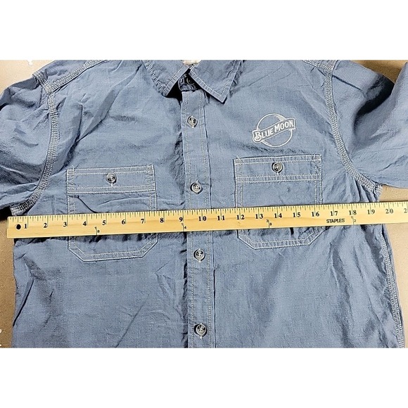 Weatherproof Vintage Shirt SMALL BLUE 100% Cotton Chambray Button BLUE MOON LOGO - Picture 6 of 10
